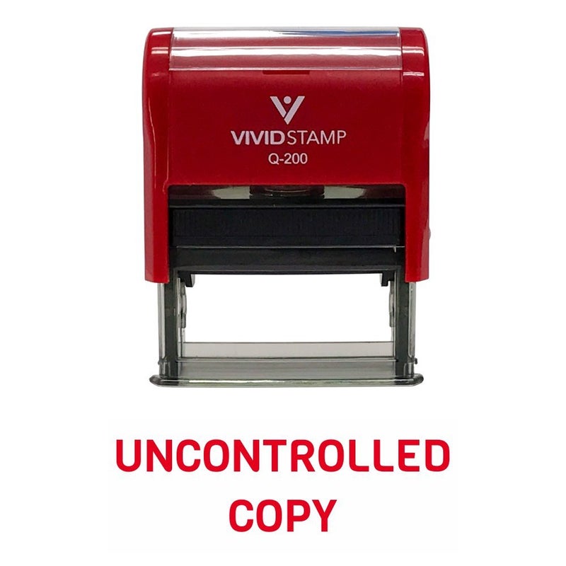 Vivid Stamp UNCONTROLLED Copy Self Inking Rubber Stamp (Red Ink) - Medium - Image 2